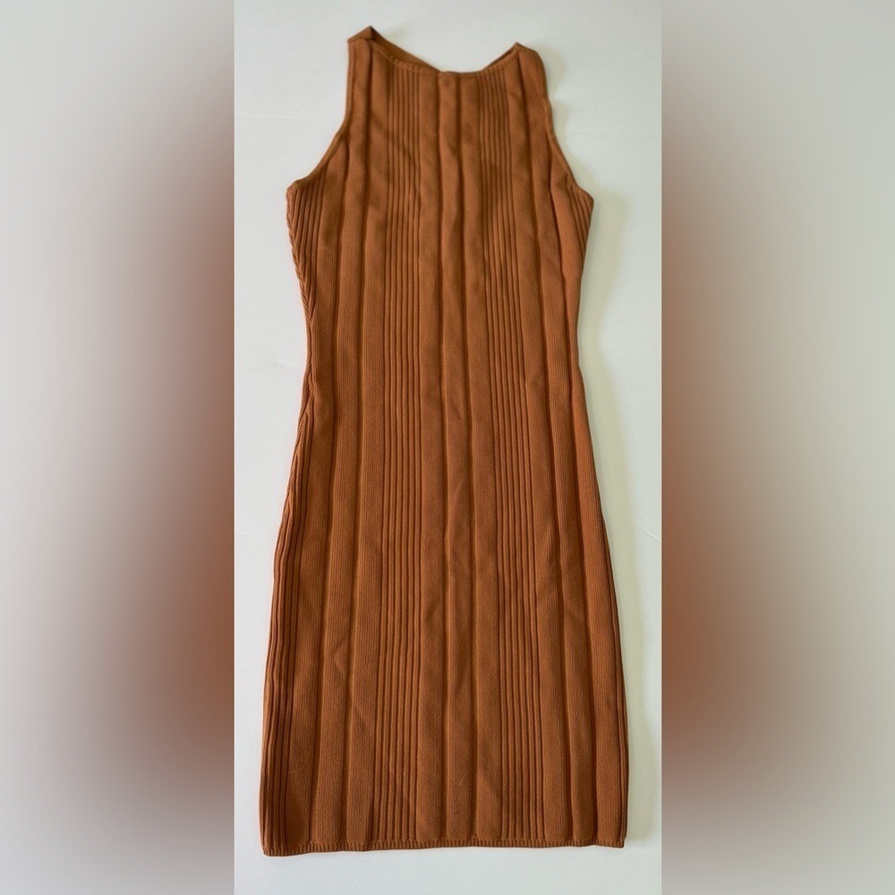 Bodycon Dress Women's S Fawn Brown Ribbed Mini Sleeveless NWT